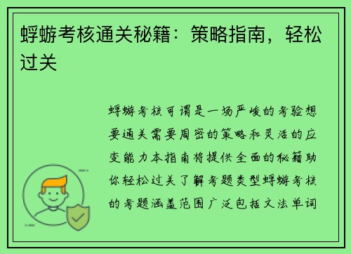 蜉蝣考核通关秘籍：策略指南，轻松过关